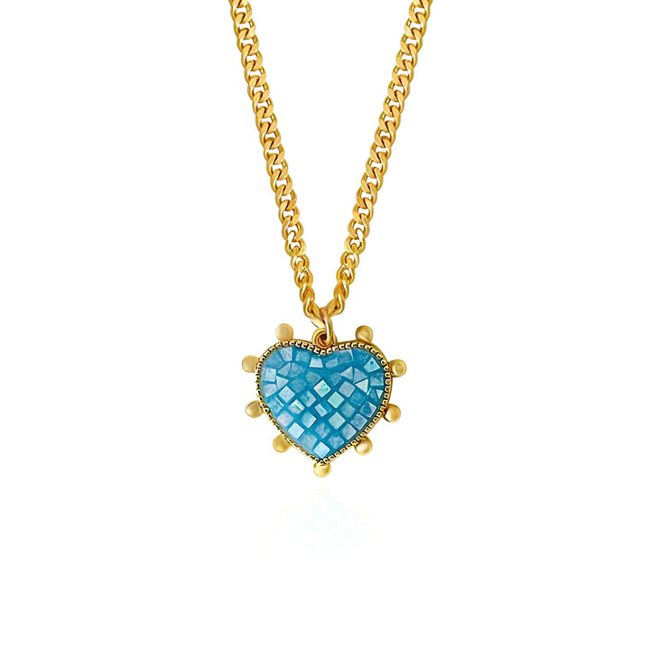 Blue Shell Opal Heart Necklace - Gold Filled