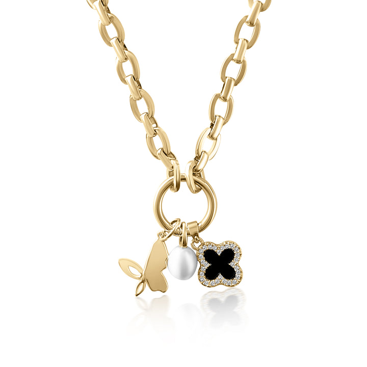 Devine Butterfly & Clover Charm Necklace - Gold Filled