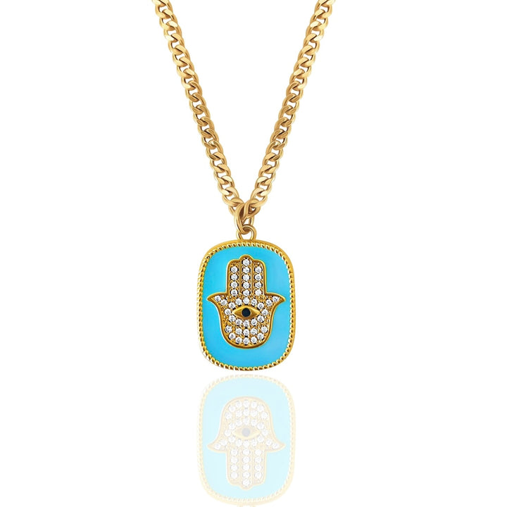 Double sided Turquoise Hamsa Hand Necklace