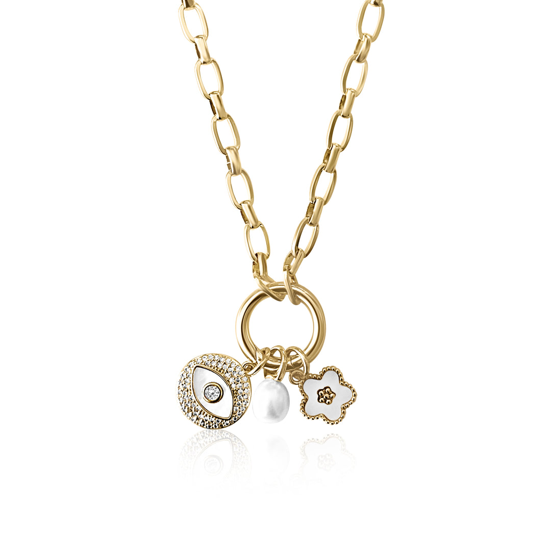 Diamond Pearl Evil Eye Charm