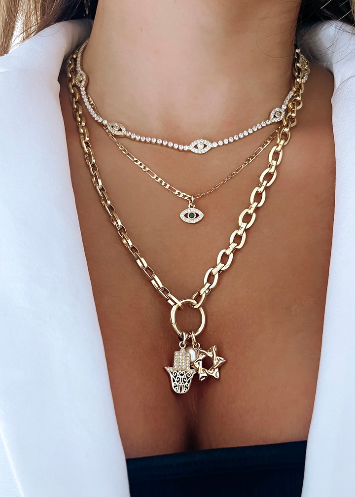 Good Karma Hamsa Hand & Star of David Necklace - Gold Filled