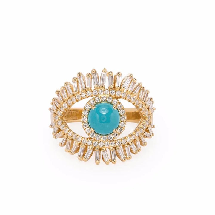 Turquoise Gemstone Evil Eye Ring - Gold Filled