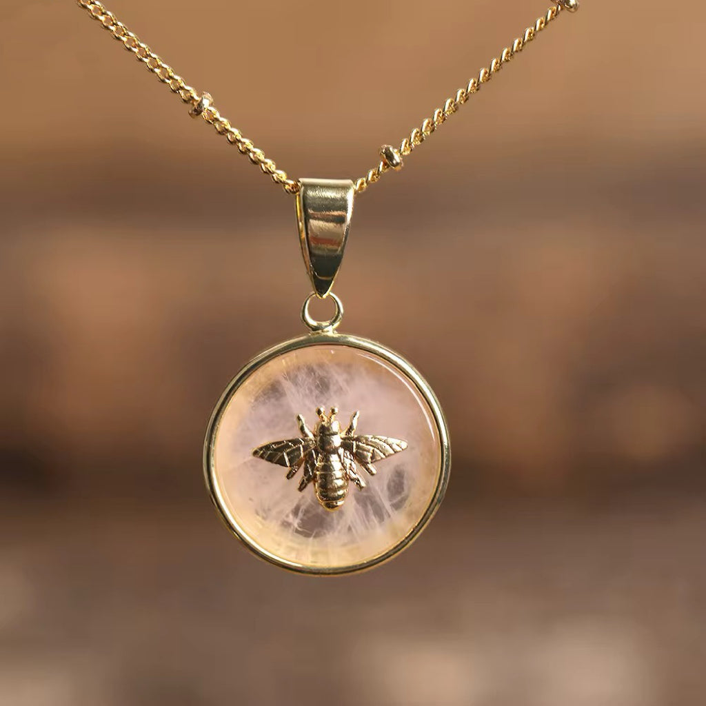 Gemstone Queen Bee Necklace - Gold Filled