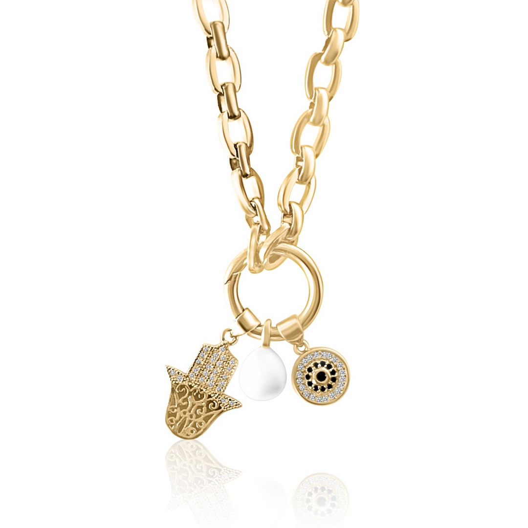 Blessing Hamsa & Evil Eye Necklace - Gold Filled