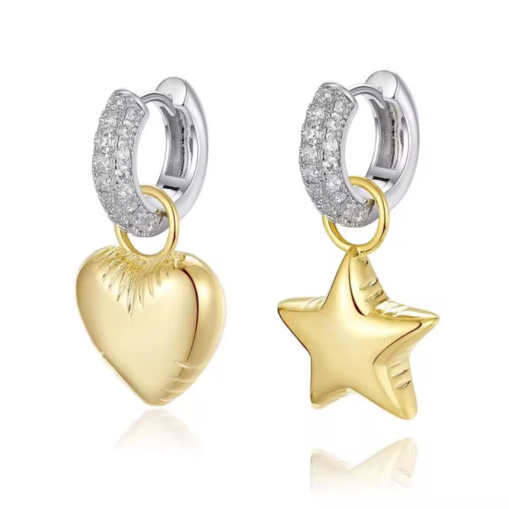 Two tone Heart & Star Earrings - Gold Filled