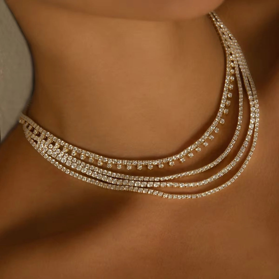 Ice Diamond Tennis Chain Necklace - Gold Filled