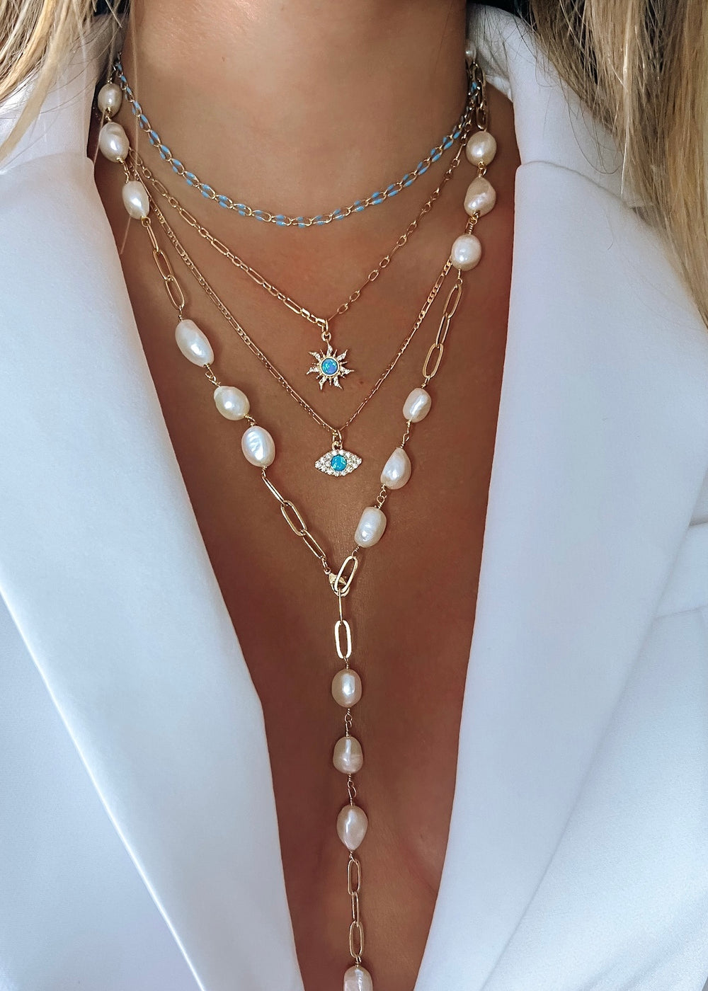 Blue Ocean Shell Chain Necklace