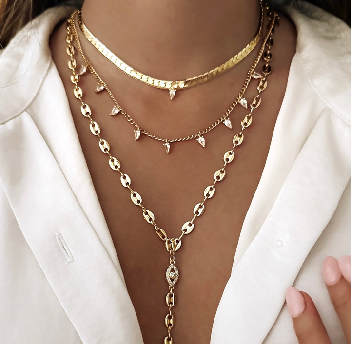 Snake Diamond 3 Necklace Set - Gold Filled