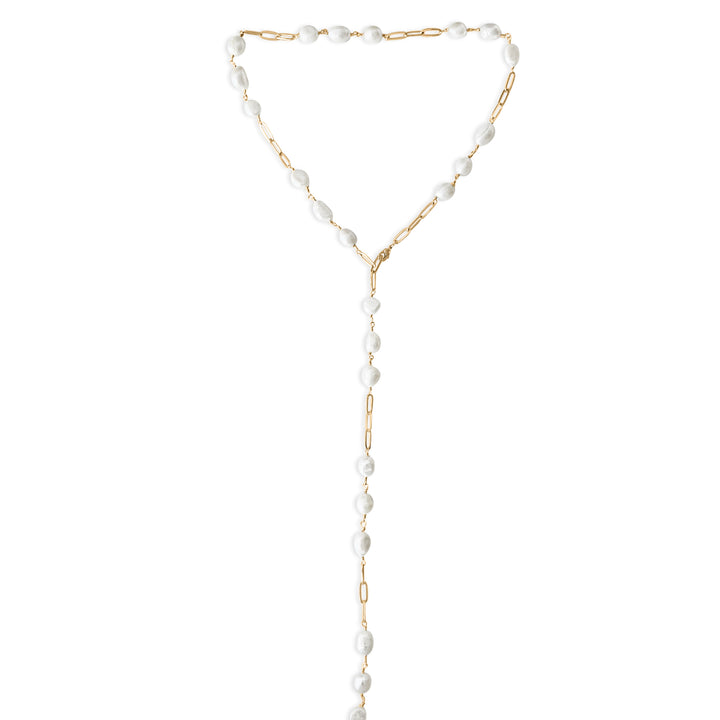 Mother of Pearl Long Chain Necklace - Gold Filled