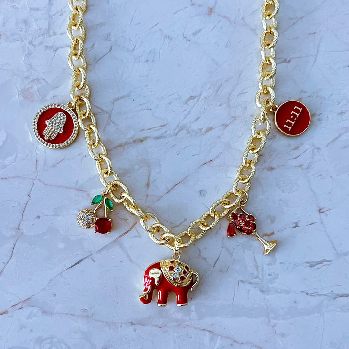 Healing Heart Red Charm Necklace - Gold Filled