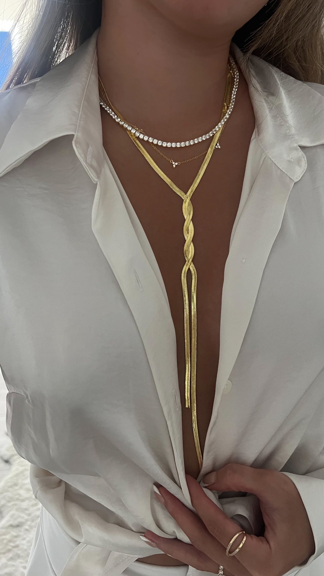 Herringbone Snake Long Necklace - Gold Filled