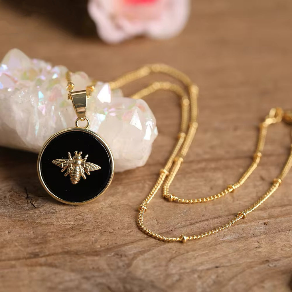 Gemstone Queen Bee Necklace - Gold Filled