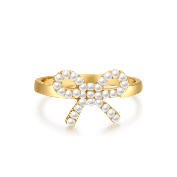 Dainty Peal Bow Ring - Gold Filled