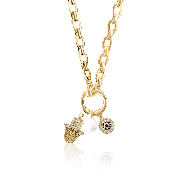 Blessing Hamsa & Evil Eye Necklace - Gold Filled