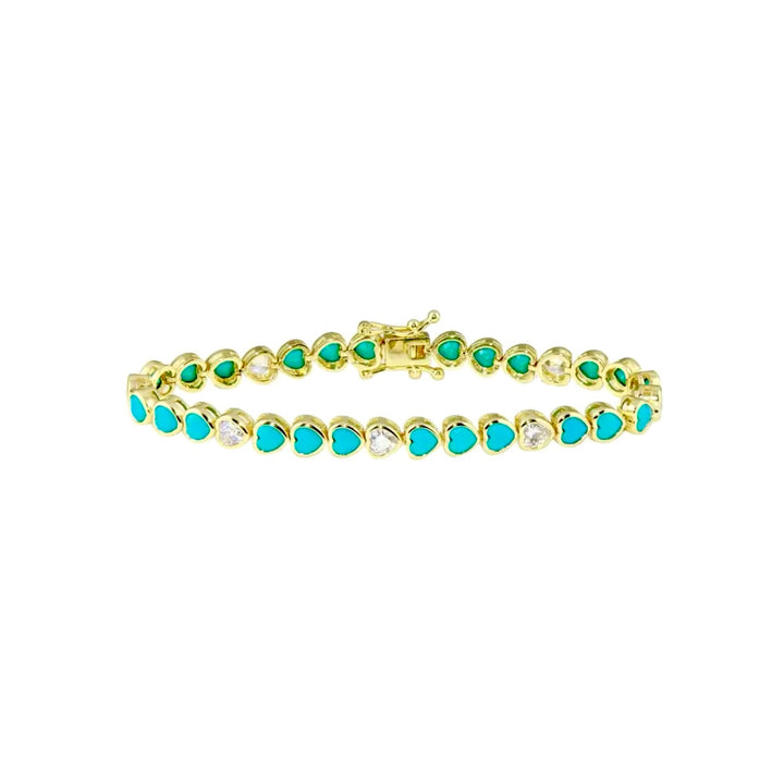 Heart Shape Turquoise Tennis Bracelet - Gold Filled