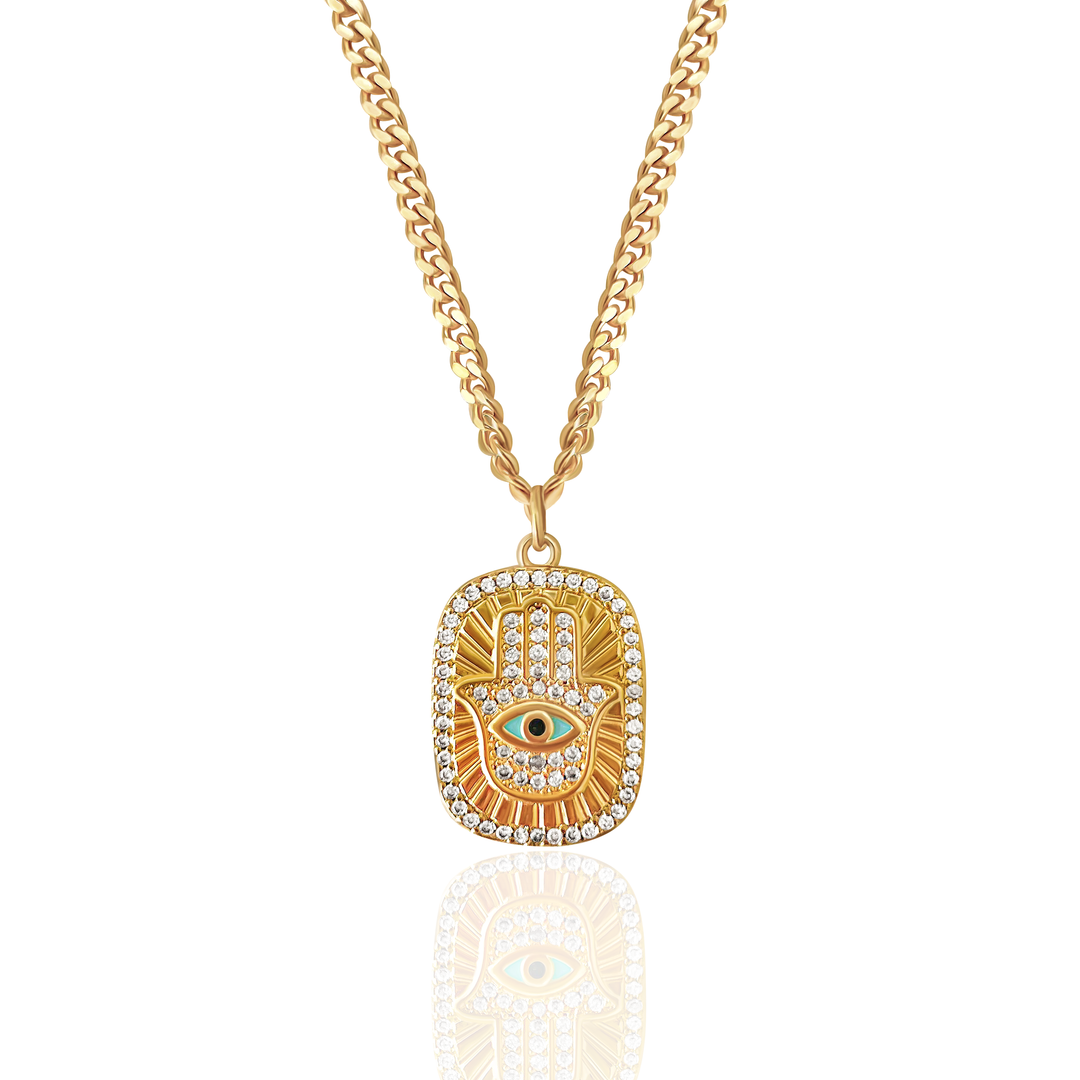 Double sided Turquoise Hamsa Hand Necklace