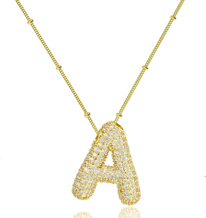 Bubble Diamond Initial Necklace - Gold Filled