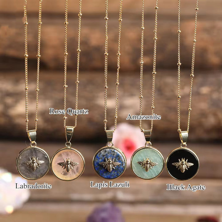 Gemstone Queen Bee Necklace - Gold Filled